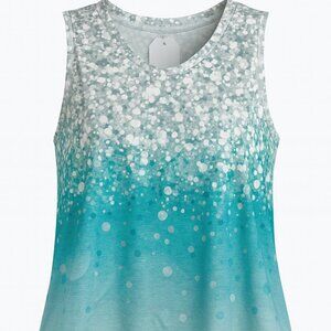 Women’s Ombre Tank Top Teal White Sleeveless Summer Top NWT Small-I099